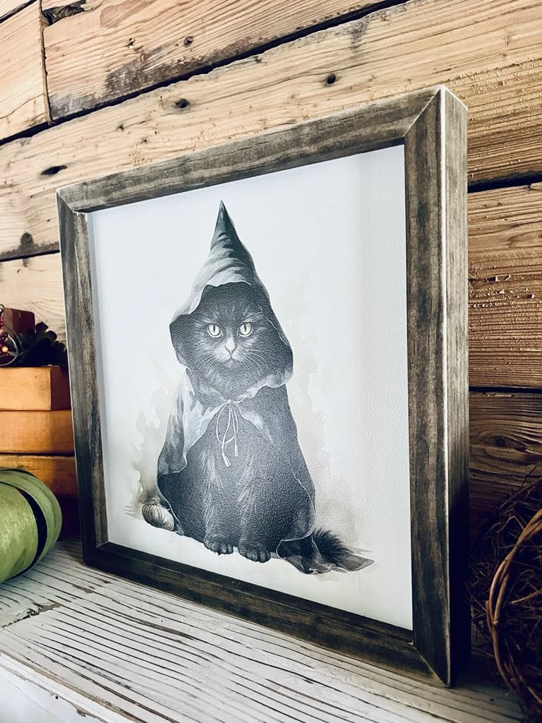 Framed Halloween Black Cat Sign | Witchy Fall Decor | UV Printed Spooky Cat Wall Art | Farmhouse Halloween Sign | 12x12 Print 2 Framed Halloween Black Cat Sign | Witchy Fall Decor | UV Printed Spooky Cat Wall Art | Farmhouse Halloween Sign | 12x12 Print - Image 2