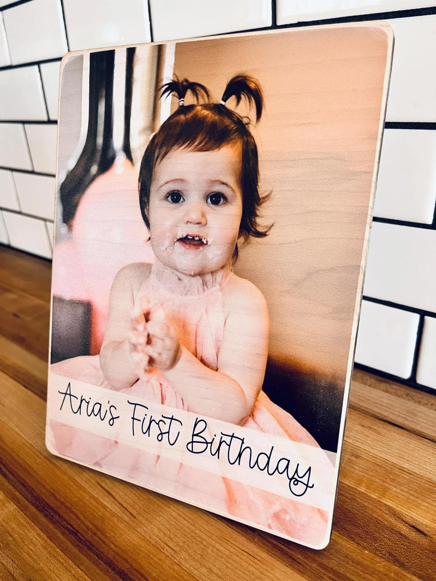 Custom First Birthday Photo Shelf Sitter | Personalized Baby Picture On Wood 2 Custom First Birthday Photo Shelf Sitter | Personalized Baby Picture On Wood - Image 2