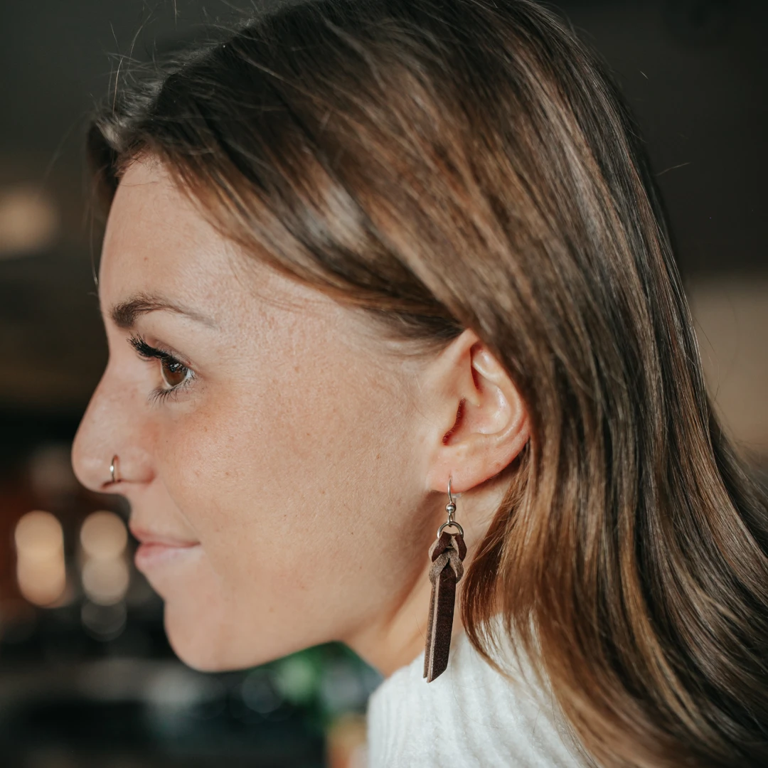 Handcrafted Full-Grain Leather Braided Earrings: Natural 5 Handcrafted Full-Grain Leather Braided Earrings: Natural - Image 5