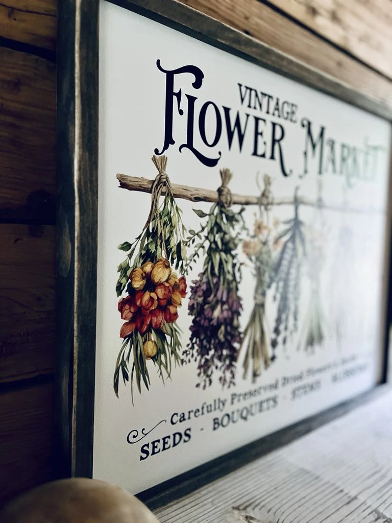 Vintage Flower Market Sign Set – Wildflower Wall Art – Botanical Framed Prints – Garden-Inspired Farmhouse Decor – UV Printed Wood Signs 2 Vintage Flower Market Sign Set – Wildflower Wall Art – Botanical Framed Prints – Garden-Inspired Farmhouse Decor – UV Printed Wood Signs - Image 2