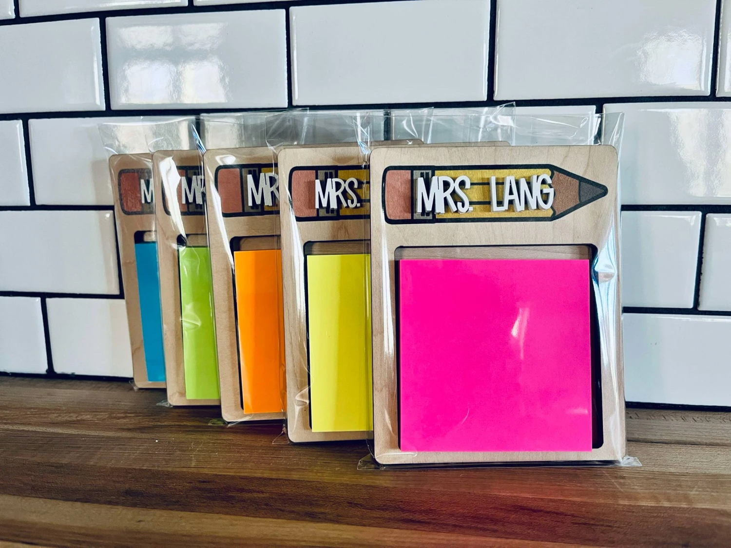 Personalized Teacher Gift Sticky Note Holder | Custom Name Wood Desk Accessory | End Of Year Teacher Appreciation Gift Idea 2 Personalized Teacher Gift Sticky Note Holder | Custom Name Wood Desk Accessory | End Of Year Teacher Appreciation Gift Idea - Image 2