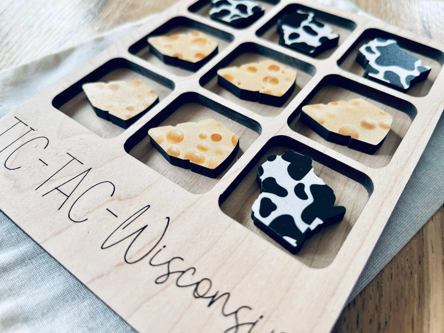 Fun Wisconsin Tic Tac Toe Travel Game – Laser Cut Wood With Cheese & Cow Print Pieces 4 Fun Wisconsin Tic Tac Toe Travel Game – Laser Cut Wood With Cheese & Cow Print Pieces - Image 4