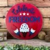 America Celebrate Freedom Round Sign | Patriotic Decor | Round Door Hanger Sign | Patriotic Door Hanger