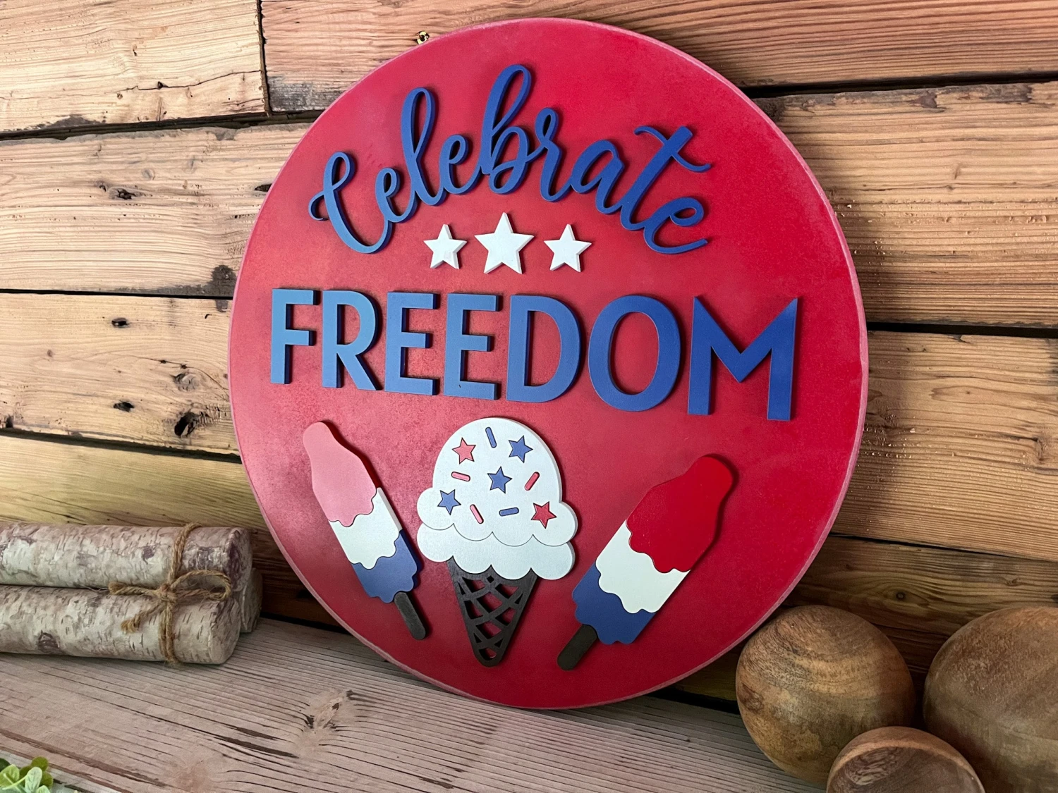 America Celebrate Freedom Round Sign | Patriotic Decor | Round Door Hanger Sign | Patriotic Door Hanger 2 America Celebrate Freedom Round Sign | Patriotic Decor | Round Door Hanger Sign | Patriotic Door Hanger - Image 2