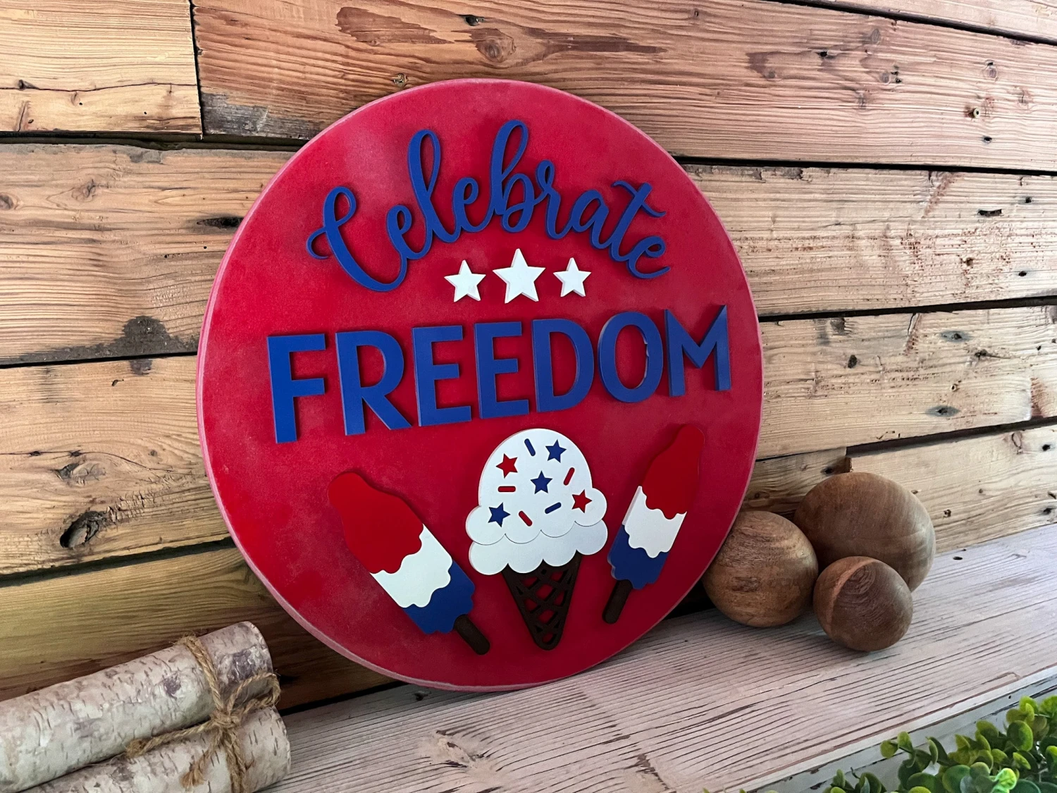 America Celebrate Freedom Round Sign | Patriotic Decor | Round Door Hanger Sign | Patriotic Door Hanger 3 America Celebrate Freedom Round Sign | Patriotic Decor | Round Door Hanger Sign | Patriotic Door Hanger - Image 3
