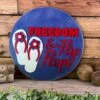 America Freedom And Flip Flops Round Sign | Patriotic Decor | Round Door Hanger Sign | Patriotic Door Hanger