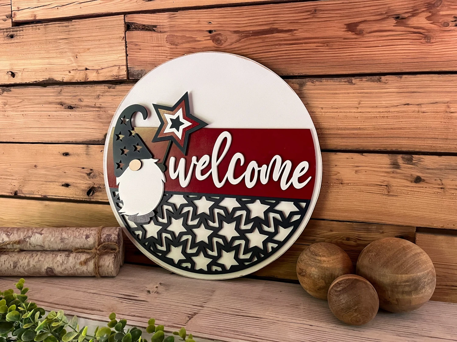 America Welcome Gnome Round Sign | Patriotic Decor | Round Door Hanger Sign | Patriotic Door Hanger 2 America Welcome Gnome Round Sign | Patriotic Decor | Round Door Hanger Sign | Patriotic Door Hanger - Image 2
