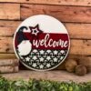 America Welcome Gnome Round Sign | Patriotic Decor | Round Door Hanger Sign | Patriotic Door Hanger