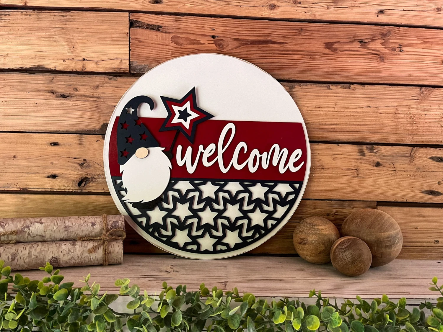 America Welcome Gnome Round Sign | Patriotic Decor | Round Door Hanger Sign | Patriotic Door Hanger 1 America Welcome Gnome Round Sign | Patriotic Decor | Round Door Hanger Sign | Patriotic Door Hanger