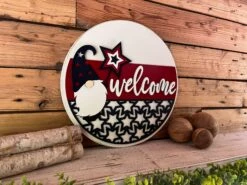 America Welcome Gnome Round Sign | Patriotic Decor | Round Door Hanger Sign | Patriotic Door Hanger 5 America Welcome Gnome Round Sign | Patriotic Decor | Round Door Hanger Sign | Patriotic Door Hanger -The Farmer’s Wife WI Deals Store AmericaGnomeWelcomeSign 3