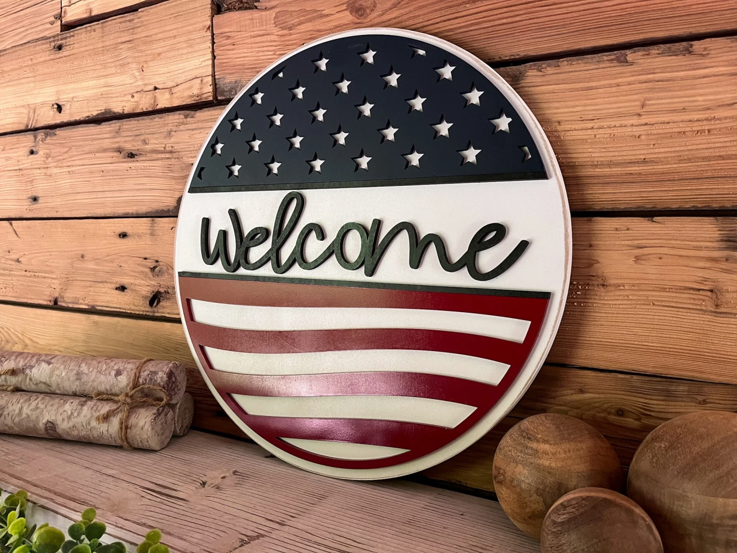 America Welcome Round Sign | Patriotic Decor | Round Door Hanger Sign | Patriotic Door Hanger 2 America Welcome Round Sign | Patriotic Decor | Round Door Hanger Sign | Patriotic Door Hanger - Image 2