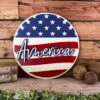 America Flag Round Sign | Patriotic Decor | Round Door Hanger Sign | Patriotic Door Hanger