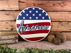 America Flag Round Sign | Patriotic Decor | Round Door Hanger Sign | Patriotic Door Hanger