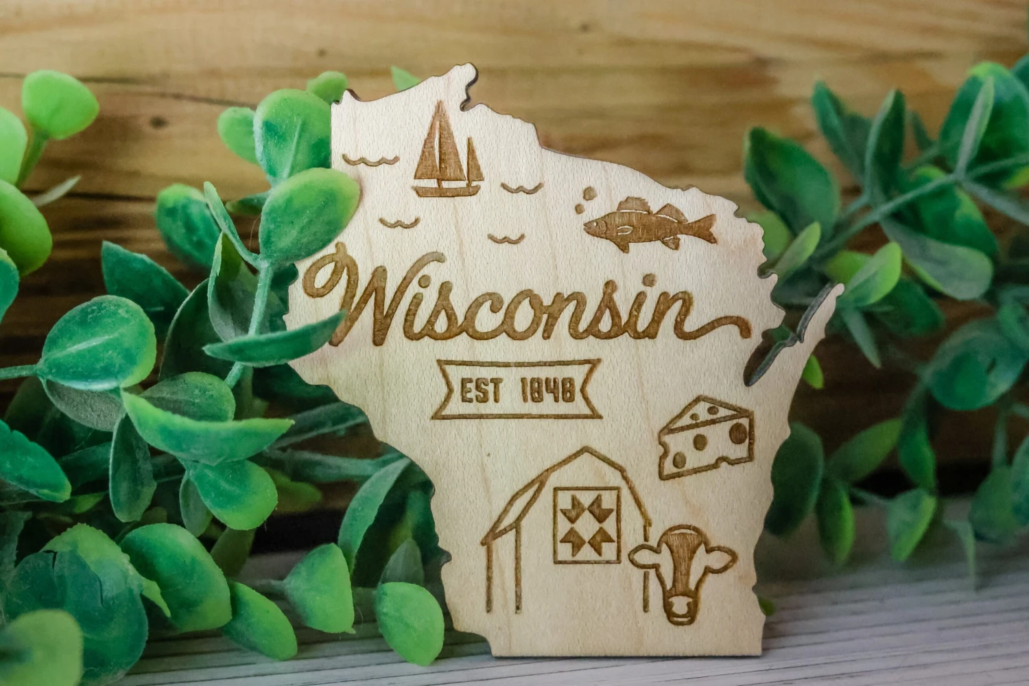 Wisconsin State Symbols Wood Magnet 1 Wisconsin State Symbols Wood Magnet