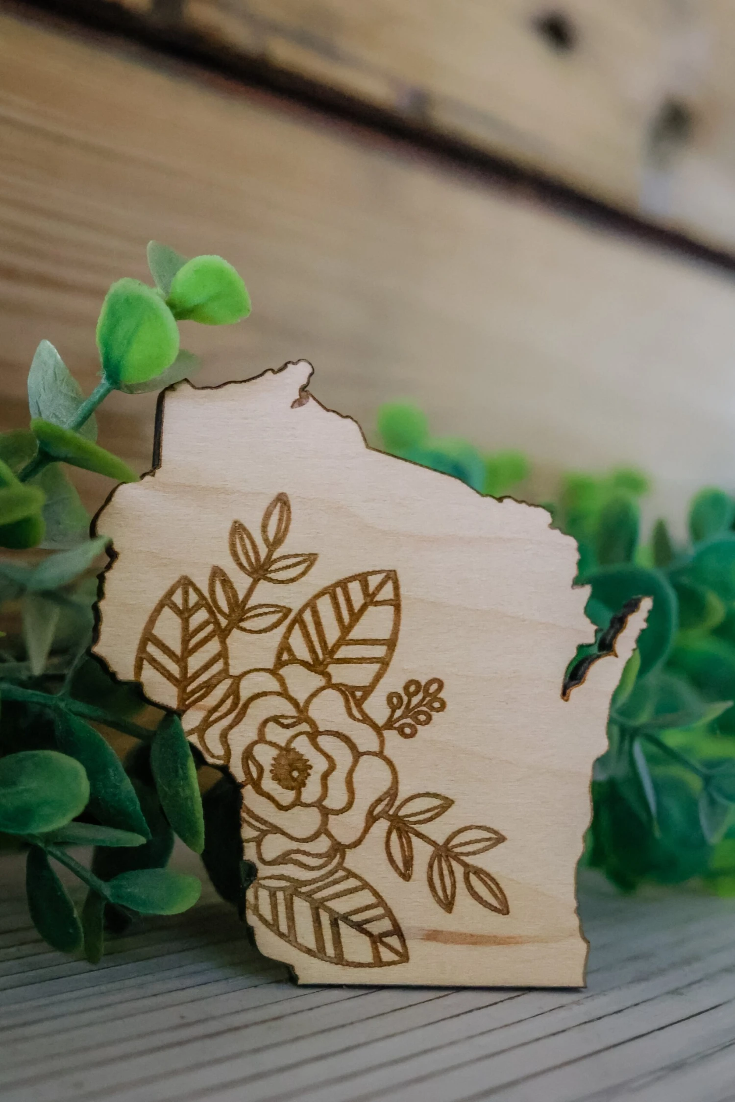 Wisconsin Floral Wood Magnet 1 Wisconsin Floral Wood Magnet