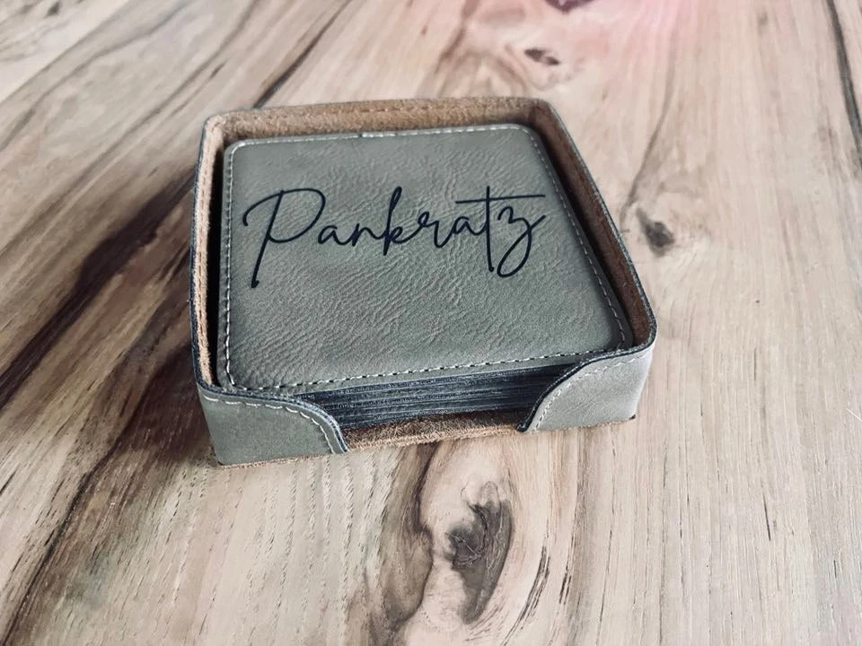 Personalized Coasters | Leather Coasters | Set Of 6 Square Leather Coasters | Personalized Gifts 2 Personalized Coasters | Leather Coasters | Set Of 6 Square Leather Coasters | Personalized Gifts - Image 2