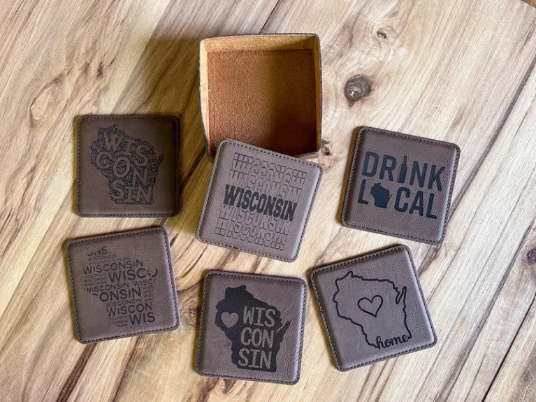 Personalized Coasters | Leather Coasters | Set Of 6 Square Leather Coasters | Personalized Gifts 3 Personalized Coasters | Leather Coasters | Set Of 6 Square Leather Coasters | Personalized Gifts - Image 3