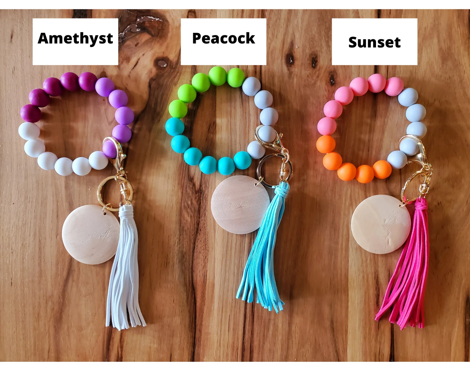 Silicone Bead Wristlet With Flower Initial | Bangle Key Ring With Suede Tassel | Bracelet Keychain | Custom Silicone Bangle Keyring 6 Silicone Bead Wristlet With Flower Initial | Bangle Key Ring With Suede Tassel | Bracelet Keychain | Custom Silicone Bangle Keyring - Image 6