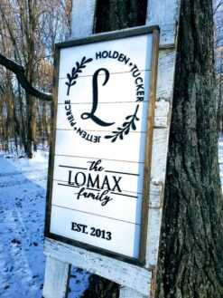 Personalized Raised Lettering Last Name Sign On Shiplap | Names In Wreath -The Farmer’s Wife WI Deals Store Family Names in Wreath3