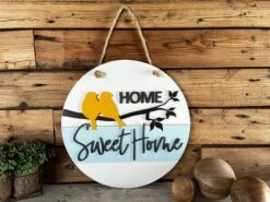 Home Sweet Home Sign | Birds In Branches | Farmhouse Porch Decor | Door Hanger