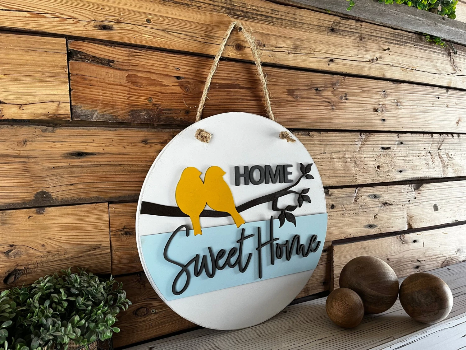 Home Sweet Home Sign | Birds In Branches | Farmhouse Porch Decor | Door Hanger 2 Home Sweet Home Sign | Birds In Branches | Farmhouse Porch Decor | Door Hanger - Image 2