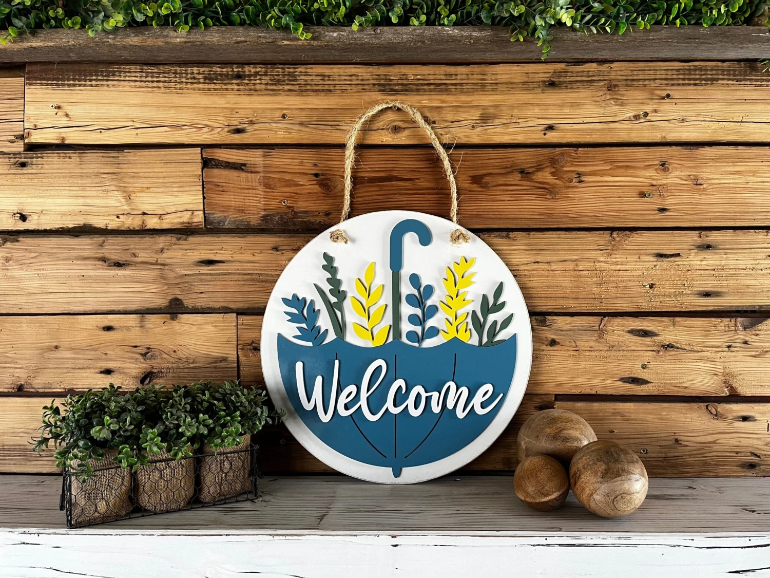 Welcome With Umbrella Sign | Farmhouse Porch Decor | Door Hanger 3 Welcome With Umbrella Sign | Farmhouse Porch Decor | Door Hanger - Image 3