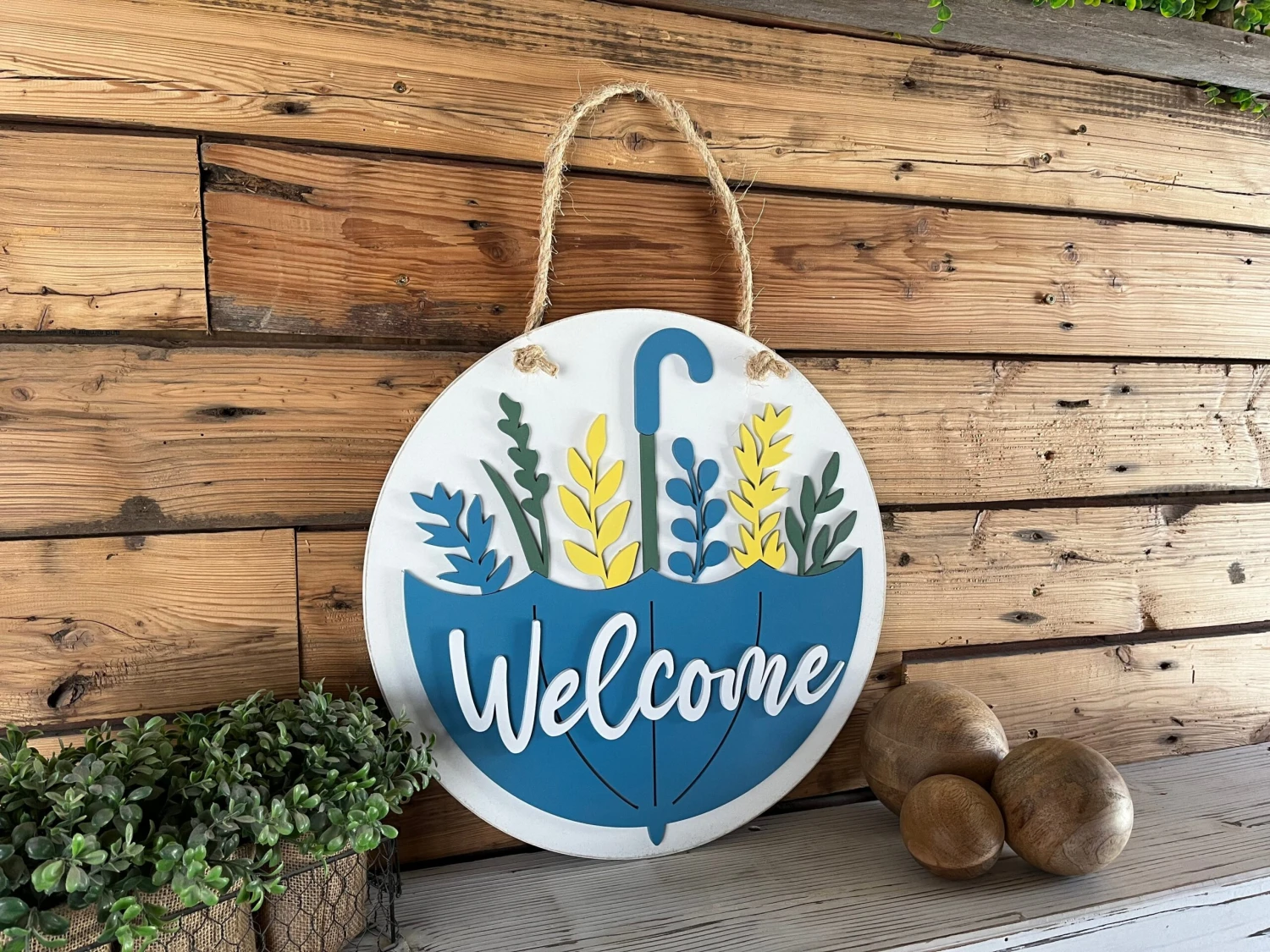 Welcome With Umbrella Sign | Farmhouse Porch Decor | Door Hanger 2 Welcome With Umbrella Sign | Farmhouse Porch Decor | Door Hanger - Image 2