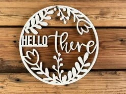 Door Hanger Wreath Cutout Sign | Farmhouse Front Door Sign | Round Welcome Sign
