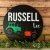 Nursery Name Sign For Boy | Round Wood Nursery Sign | Farm Equipment | Tractors