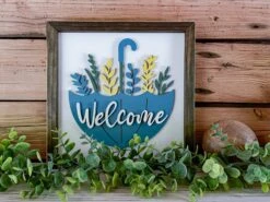 Welcome With Umbrella Sign | Farmhouse Decor | Welcome Sign