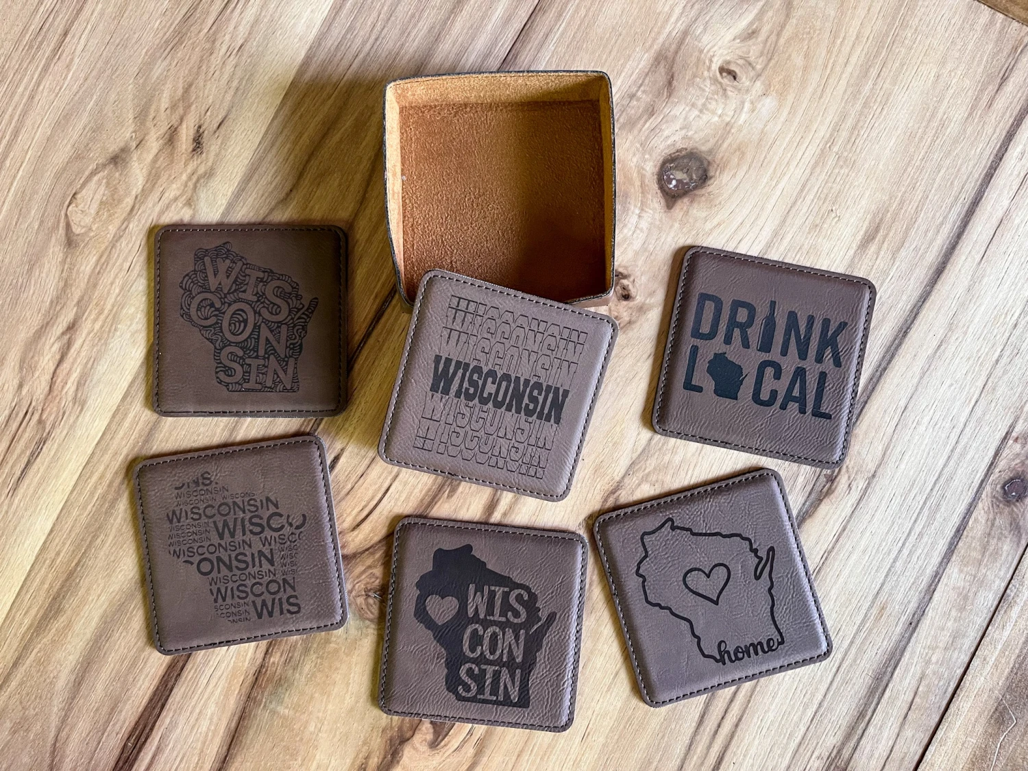 Wisconsin Coasters | Leather Coasters | Set Of 6 Square Leather Coasters | Wisconsin Gifts 1 Wisconsin Coasters | Leather Coasters | Set Of 6 Square Leather Coasters | Wisconsin Gifts