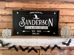 Sanderson Bed And Breakfast Halloween Laser Cut Sign With Raised Lettering | Fall Home Decor
