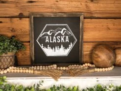 Alaska State Sign | Alaskan Mountains Sign | House Warming Gift Idea | State Sign | Rustic Home Decor | Gift For Her |Farmhouse Decor