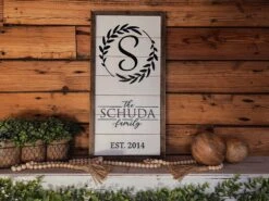 Personalized Raised Lettering Last Name Sign On Shiplap | Wreath