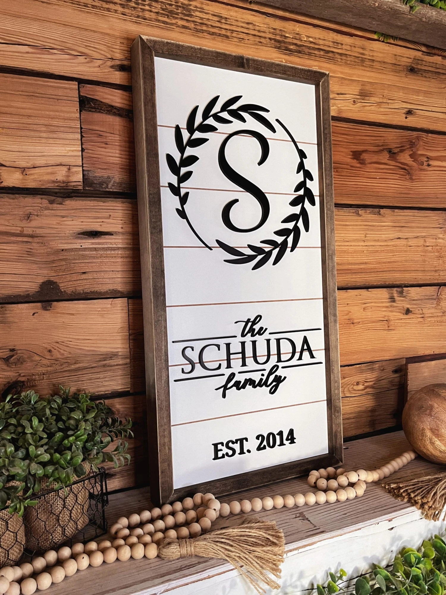 Personalized Raised Lettering Last Name Sign On Shiplap | Wreath 2 Personalized Raised Lettering Last Name Sign On Shiplap | Wreath - Image 2