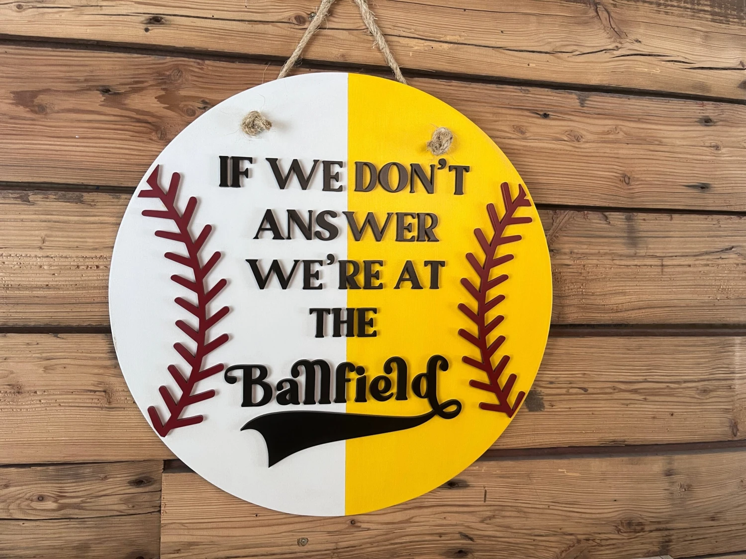 DIY SIGN KIT | If We Don't Answer We're At The Ballfield Front Door Sign | Round Porch Door Hanger Sign | Half Baseball Half Softball Porch Sign 3 DIY SIGN KIT | If We Don't Answer We're At The Ballfield Front Door Sign | Round Porch Door Hanger Sign | Half Baseball Half Softball Porch Sign - Image 3