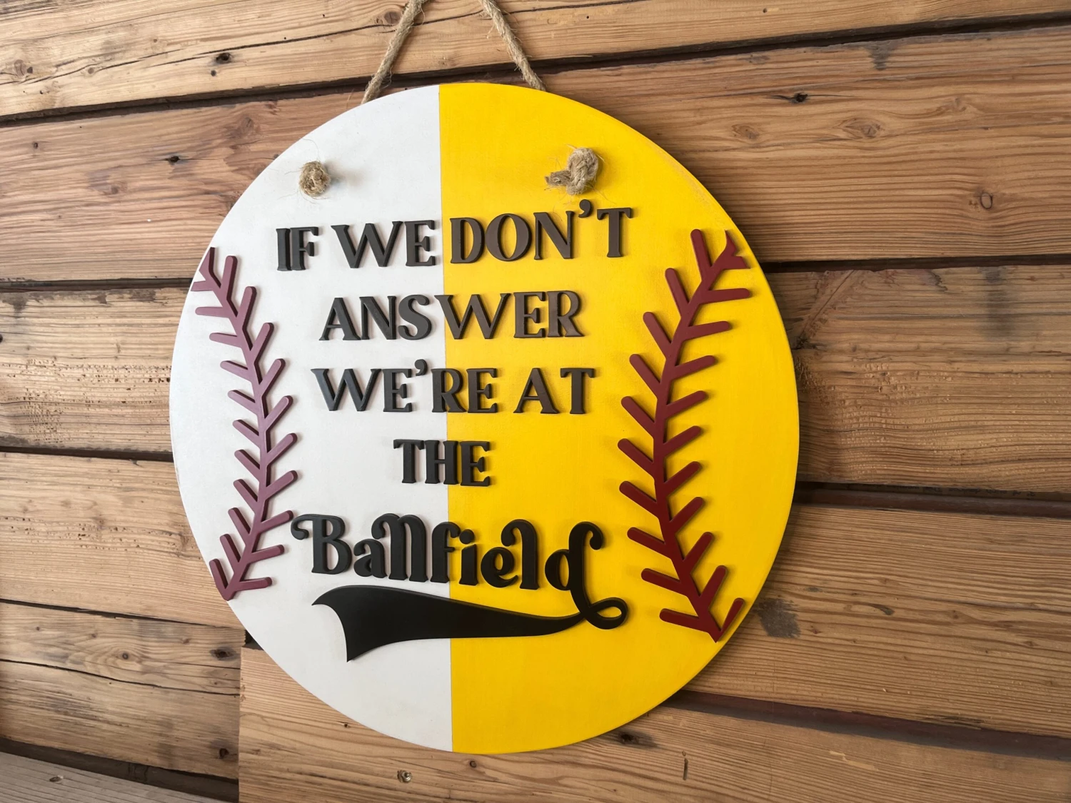 DIY SIGN KIT | If We Don't Answer We're At The Ballfield Front Door Sign | Round Porch Door Hanger Sign | Half Baseball Half Softball Porch Sign 2 DIY SIGN KIT | If We Don't Answer We're At The Ballfield Front Door Sign | Round Porch Door Hanger Sign | Half Baseball Half Softball Porch Sign - Image 2