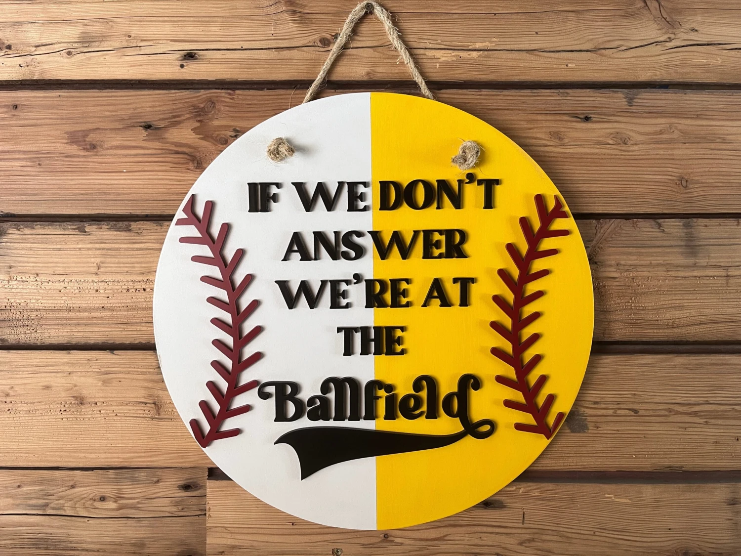 DIY SIGN KIT | If We Don't Answer We're At The Ballfield Front Door Sign | Round Porch Door Hanger Sign | Half Baseball Half Softball Porch Sign 1 DIY SIGN KIT | If We Don't Answer We're At The Ballfield Front Door Sign | Round Porch Door Hanger Sign | Half Baseball Half Softball Porch Sign
