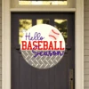 Hello Baseball Season Round Sign | Farmhouse Front Door Sign | Round Welcome Sign