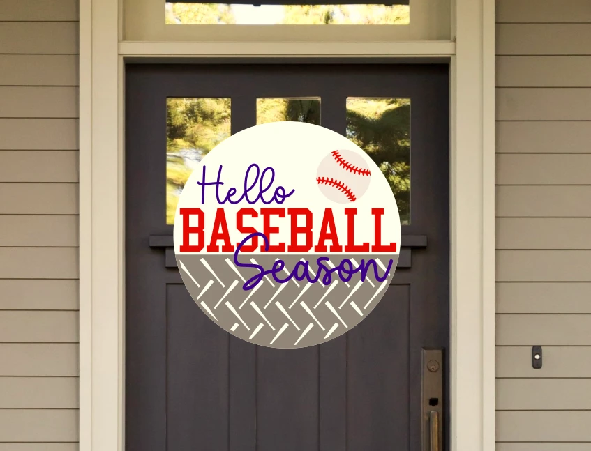 Hello Baseball Season Round Sign | Farmhouse Front Door Sign | Round Welcome Sign 1 Hello Baseball Season Round Sign | Farmhouse Front Door Sign | Round Welcome Sign