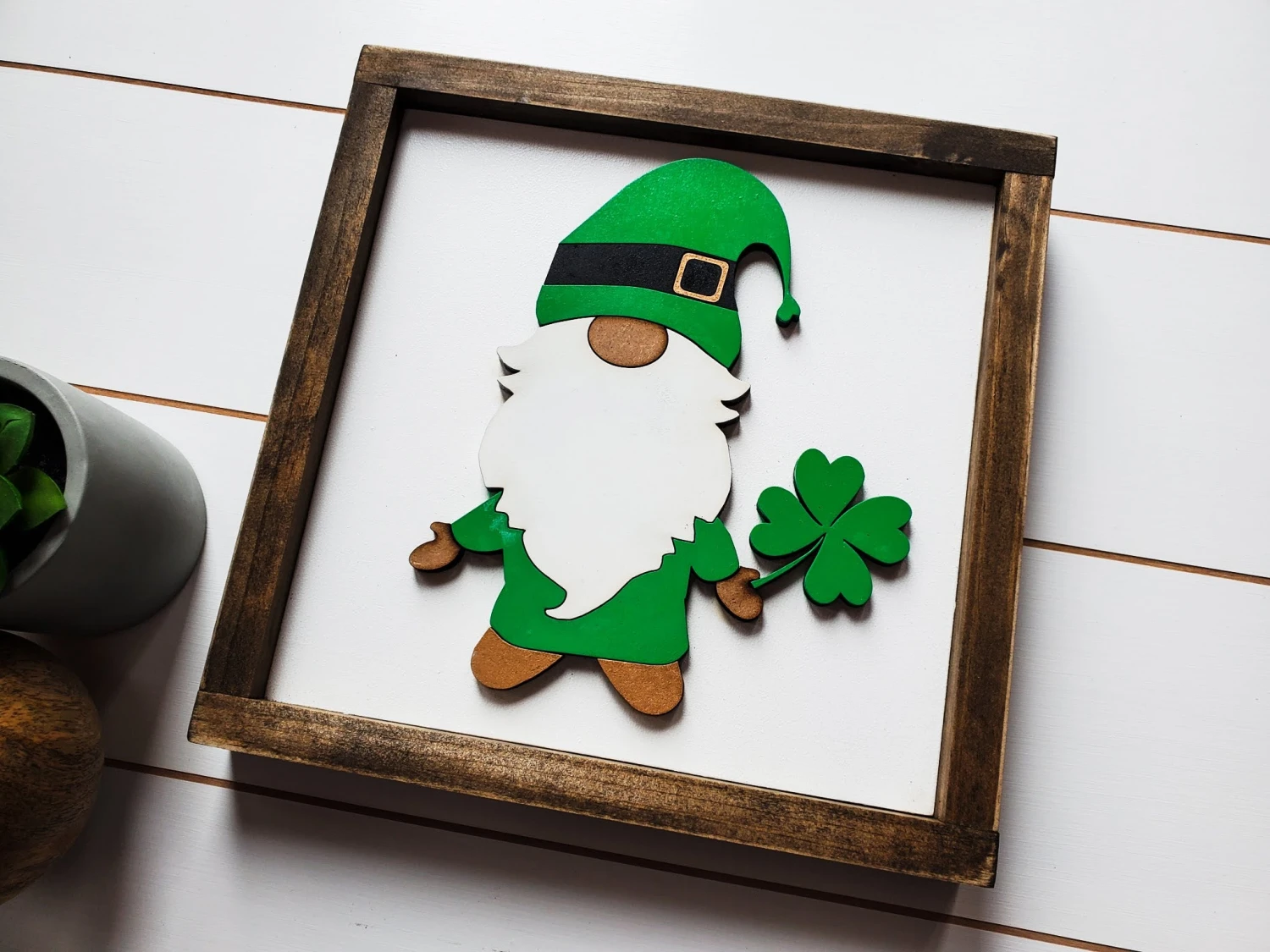 St. Patrick's Day Gnome Sign | Raised Farmhouse Sign | St. Patty's Day Decor 2 St. Patrick's Day Gnome Sign | Raised Farmhouse Sign | St. Patty's Day Decor - Image 2