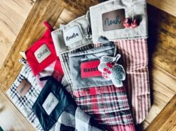 Annie Red Check Stocking With Personalized Leather Patch 13 Annie Red Check Stocking With Personalized Leather Patch -The Farmer’s Wife WI Deals Store Stocking 2