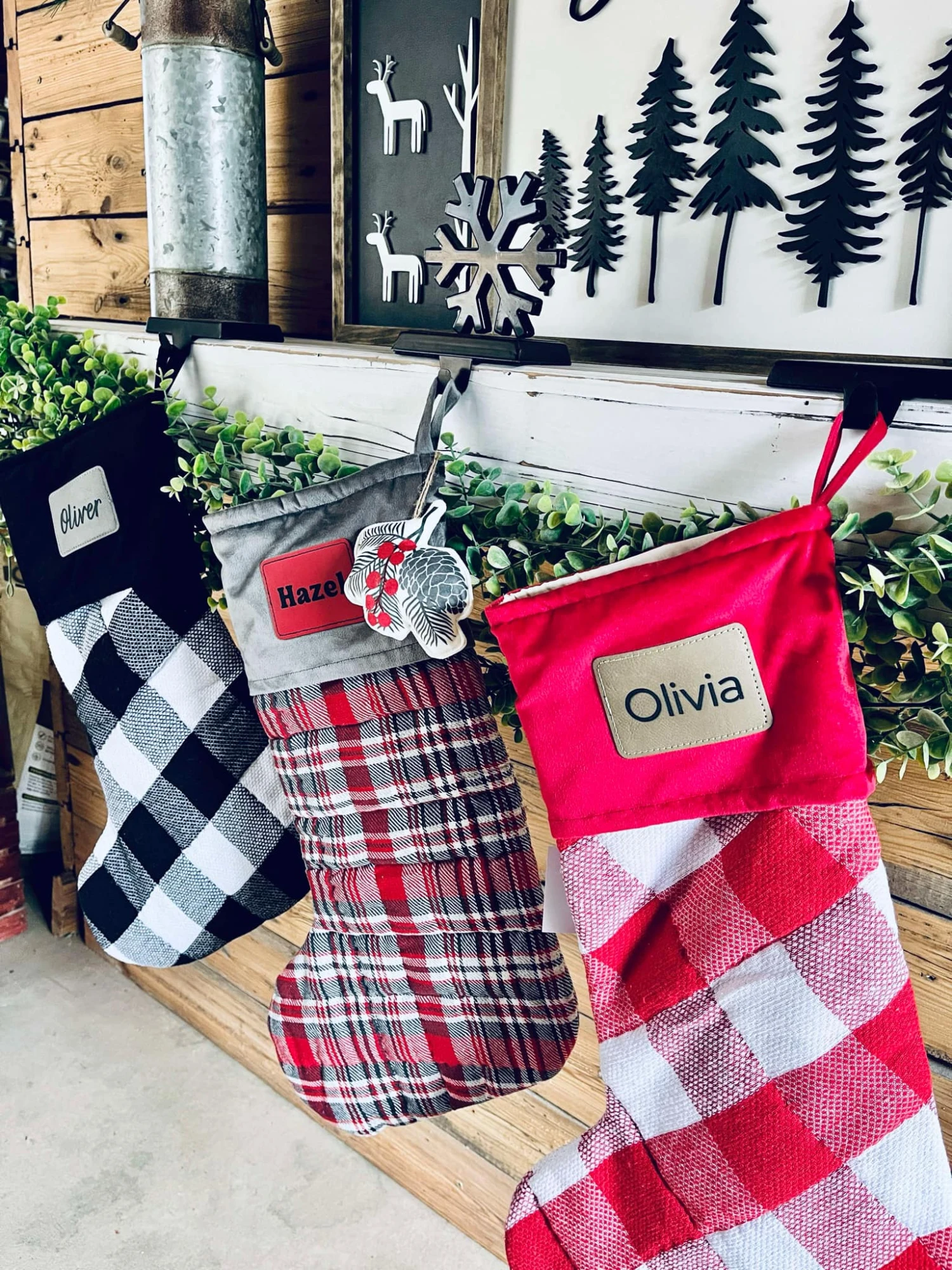 Annie Red Check Stocking With Personalized Leather Patch 2 Annie Red Check Stocking With Personalized Leather Patch - Image 2