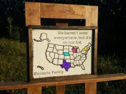 Personalized Colorable Wooden USA Travel Tracker Map With Family Name