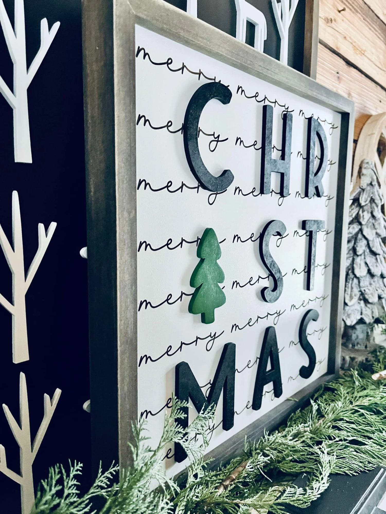 Merry Christmas Sign | Farmhouse Winter Sign | Christmas Framed Sign 3 Merry Christmas Sign | Farmhouse Winter Sign | Christmas Framed Sign - Image 3