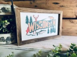 Rustic Wisconsin Wall Art – Framed State Sign With Deer, Fish & Trees – Farmhouse Cabin Decor – Midwest Travel Souvenir – Wisconsin Nature Gift -The Farmer’s Wife WI Deals Store ae88c8e0 57ba 485d a6dd 1bf88336299b