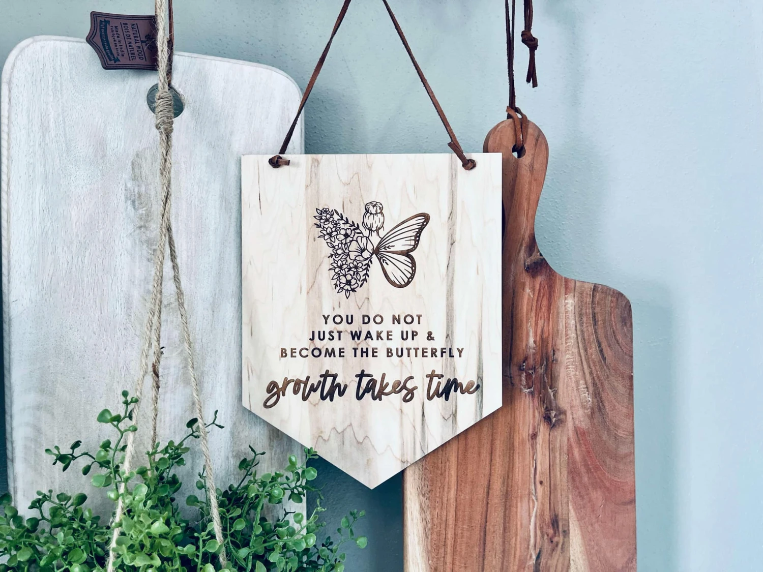 Growth Takes Time" Engraved Maple Wood Sign - Inspirational Wall Decor - Butterfly And Floral Design - Motivational Gift For Home Or Office 1 Growth Takes Time" Engraved Maple Wood Sign - Inspirational Wall Decor - Butterfly And Floral Design - Motivational Gift For Home Or Office