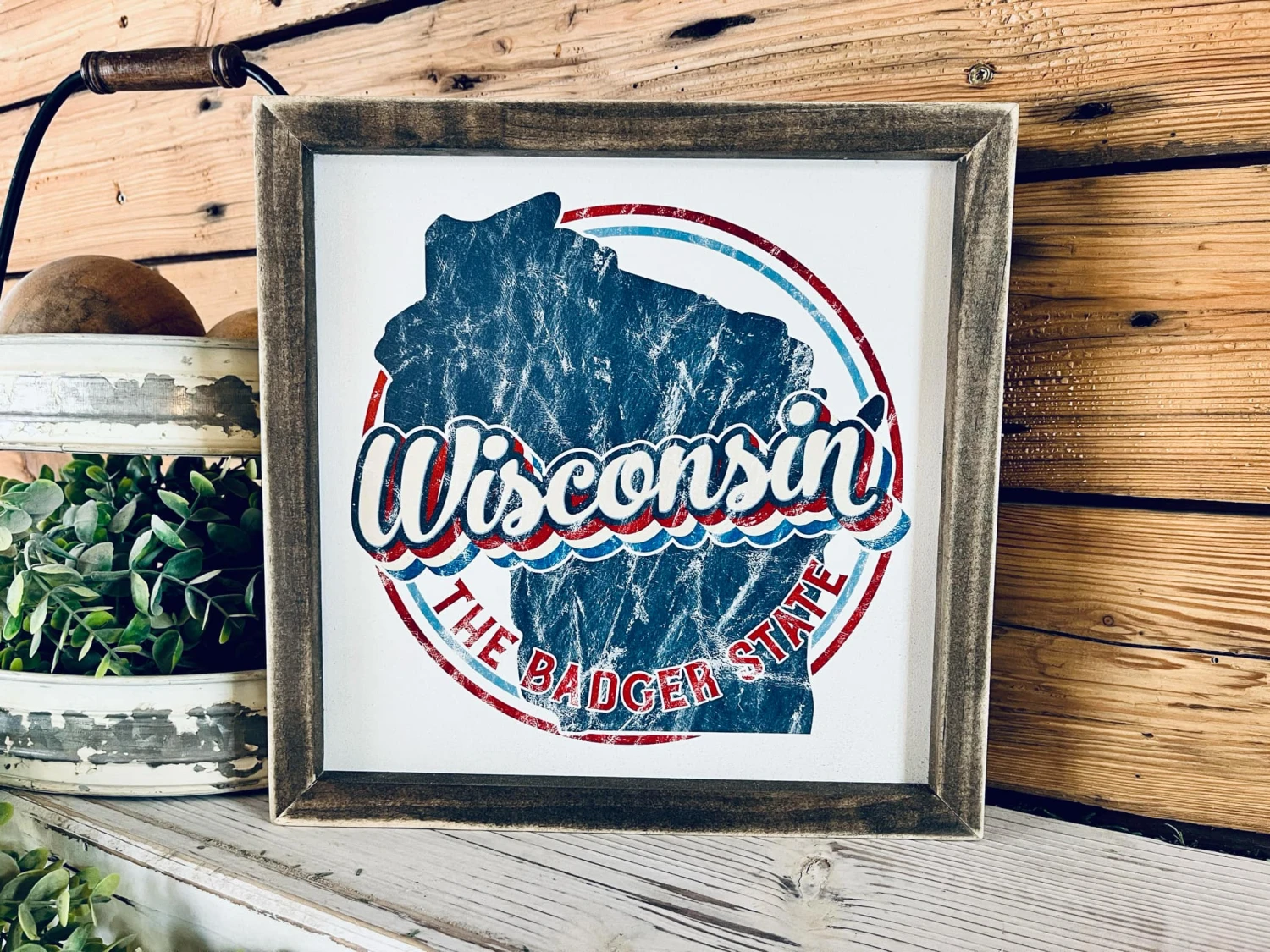 Vintage Wisconsin Wall Sign | The Badger State Decor | Square Wooden UV Printed Design 3 Vintage Wisconsin Wall Sign | The Badger State Decor | Square Wooden UV Printed Design - Image 3