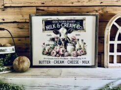 Vintage Country Dairy Cow Farmhouse Sign | Milk And Cream Co Kitchen Wall Art | Rustic Barn Decor With Flowers And Cow | Butter Cream Cheese Milk -The Farmer’s Wife WI Deals Store b6dfaa33 6818 4e6e a666 e82eb613a049