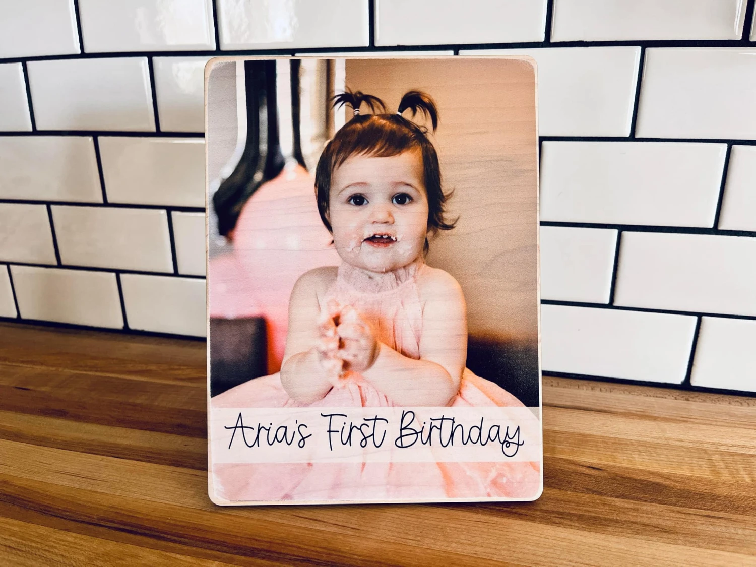 Custom First Birthday Photo Shelf Sitter | Personalized Baby Picture On Wood 1 Custom First Birthday Photo Shelf Sitter | Personalized Baby Picture On Wood